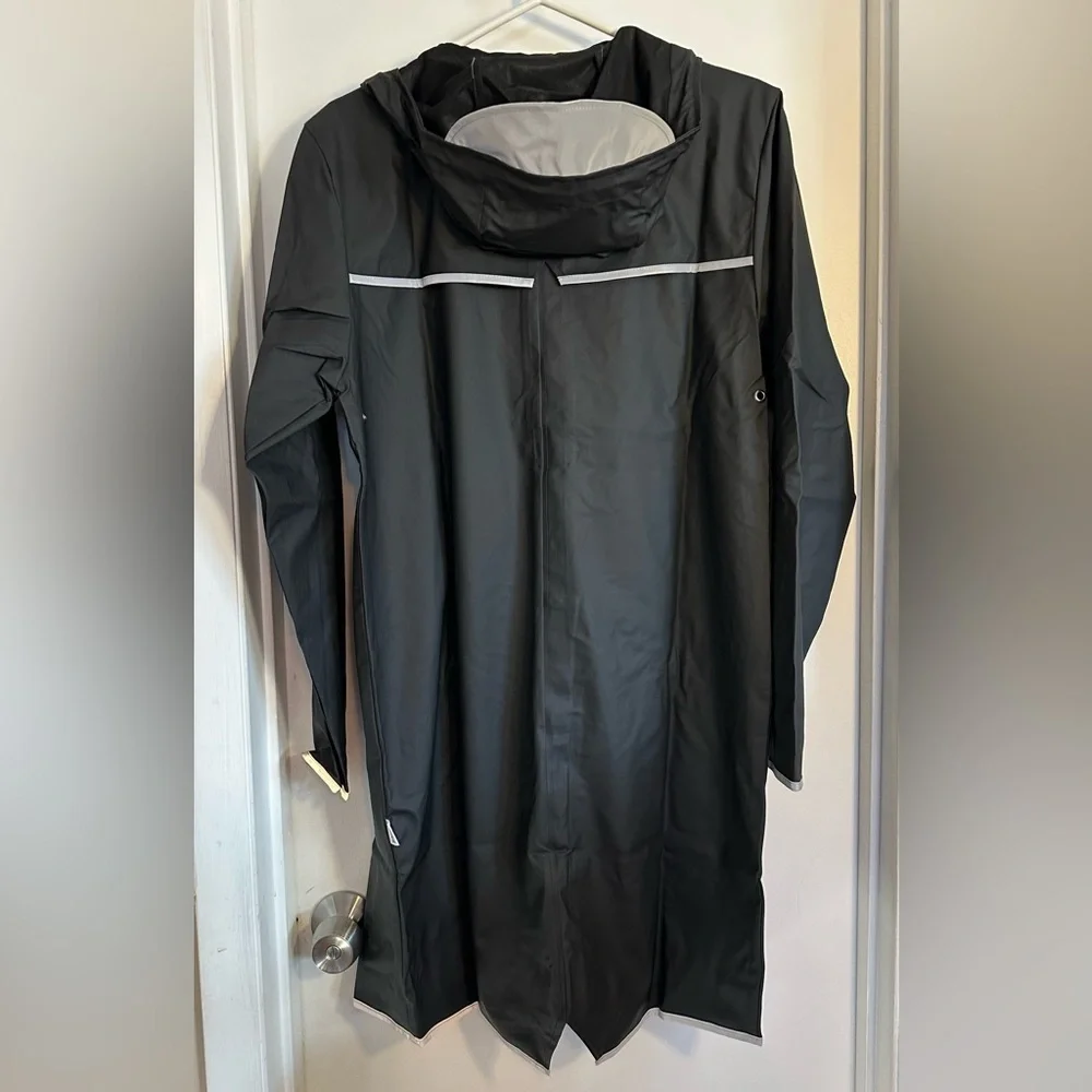 NWT RAINS Unisex Long Black Reflective Rain Jacket XS - Picture 6 of 16